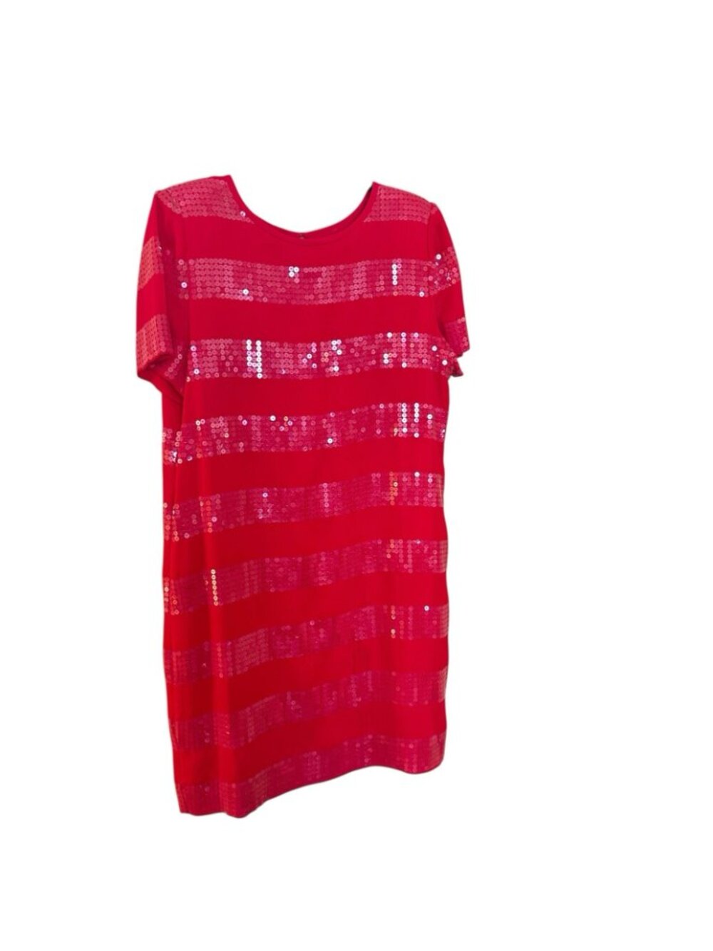 Red Sequin Women's Dress Sz 14 Petite Liz Claiborne Holiday Short Sleeve Sheath - Picture 3 of 16